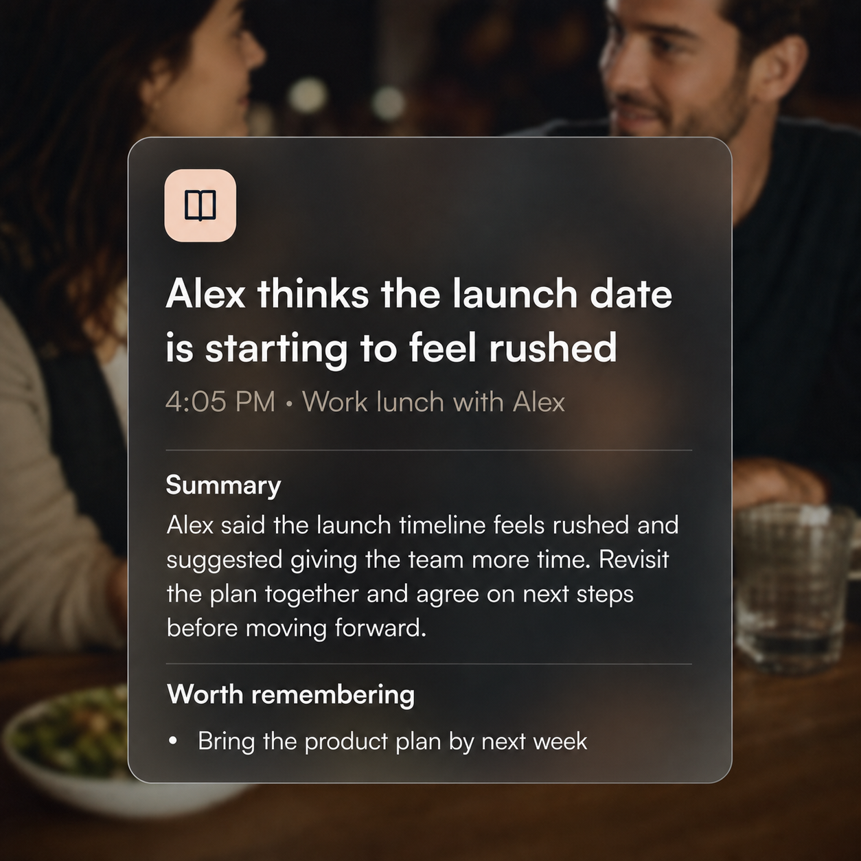 Larkin app showing an organized summary of a conversation