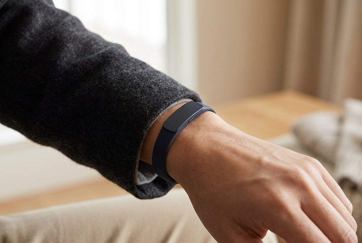 The Larkin wristband worn on a wrist in daily life